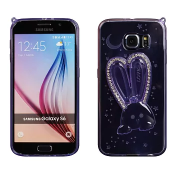 【BIEN】SAMSUNG S6 可愛兔帶鑽支架軟質保護殼 (透紫)