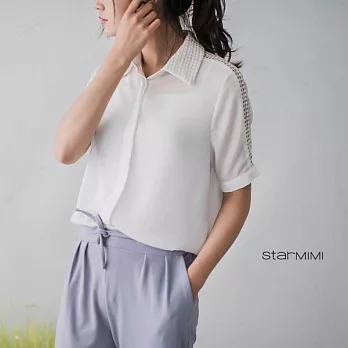 【StarMIMI】領接刺繡格紋襯衫＊FREE白
