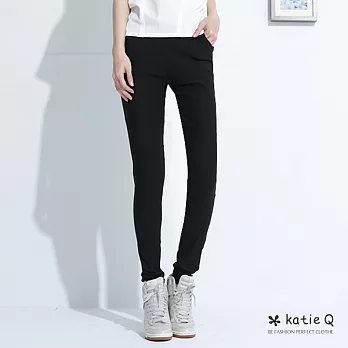 【KatieQ】側拉練修飾窄管褲(4色)-M-XLM黑