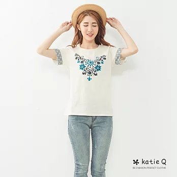 【KatieQ】民族風印花反摺上衣-FREEFREE杏