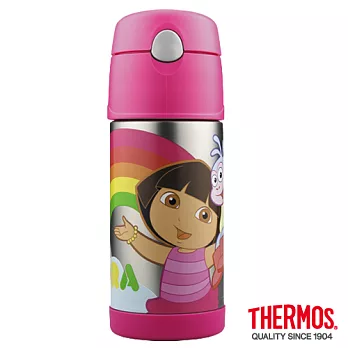 【THERMOS 膳魔師】海棉寶寶/朵拉 不鏽鋼真空保冷瓶0.37L(F4008DR6)DR(粉紅色Dora