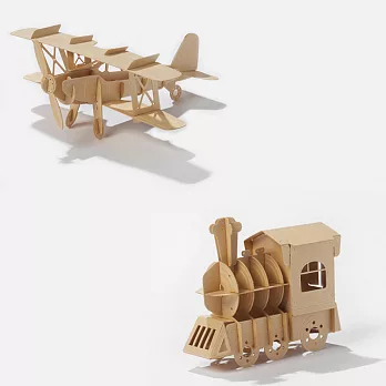 Papero紙風景 DIY迷你模型-飛機&火車(卡其)/Mini Biplane&Train(Khaki)-入門簡易包