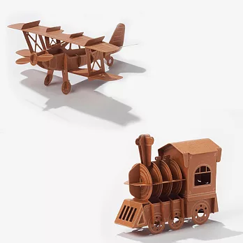 Papero紙風景 DIY迷你模型-飛機&火車(咖啡)/Mini Biplane&Train(Brown)-入門簡易包