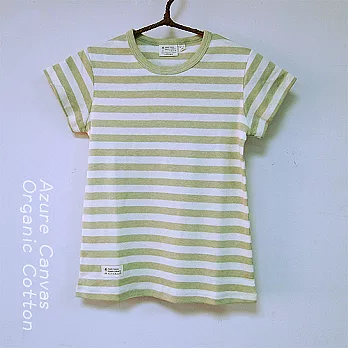 【Azure Canvas藍天畫布】100%有機天然彩棉 大童寬條紋短T-綠條紋160綠條紋