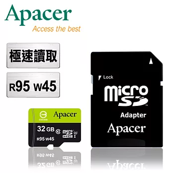 Apacer宇瞻 32GB MicroSDHC UHS-I U3 Class10 高速記憶卡(R95 W45 MB/s)