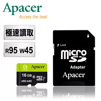 Apacer宇瞻 16GB MicroSDHC UHS-I U3 Class10 高速記憶卡(R95 W45 MB/s)