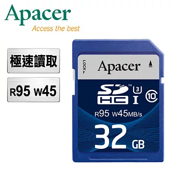 Apacer宇瞻 32GB SDHC UHS-I U3 C10高速記憶卡 (R95 W45 MB/s)