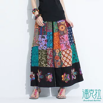 【潘克拉】大口袋拼花寬口褲-FREEFREE拼色