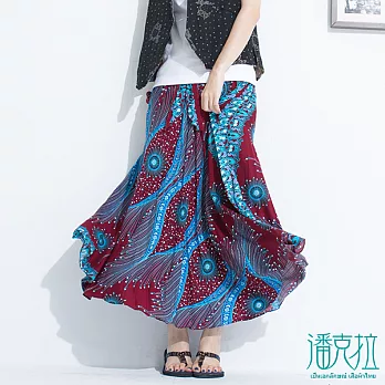 【潘克拉】豔藍孔雀花紋長裙-FREEFREE紅