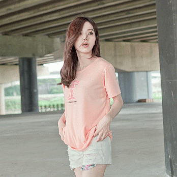 【韓國連線】。韓國 柔軟棉頑皮豹T恤 粉橘系
