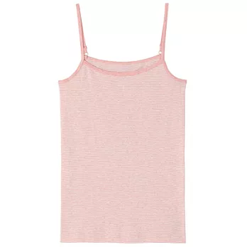 [MUJI 無印良品]女有機棉針織無側縫細肩帶M粉紅橫紋