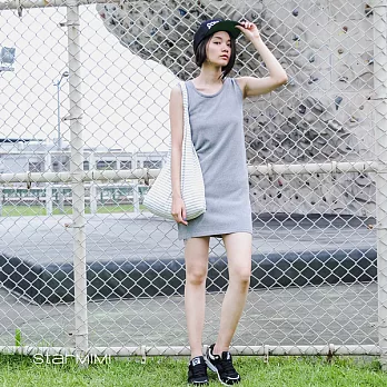 【StarMIMI】極簡風格細針織背心洋裝＊FREE灰色