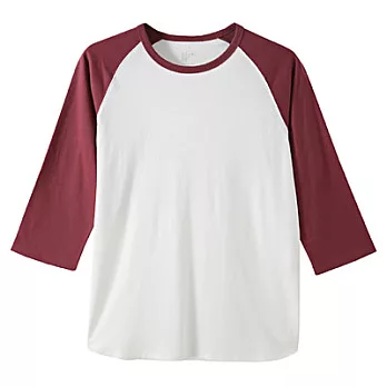 [MUJI 無印良品]男有機棉斜肩七分袖T恤L暗紅