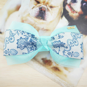【PinkyPinky Boutique】典雅歐洲風印花蝴蝶結髮夾(藍色)