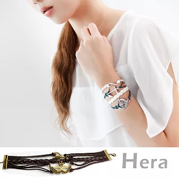 【Hera】赫拉 多層復古物編織皮繩蠟線手環/手鍊(六款任選)咖啡-皇冠面具