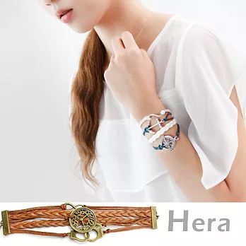 【Hera】赫拉 多層復古物編織皮繩蠟線手環/手鍊(六款任選)棕色-時鐘