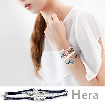【Hera】赫拉 多層復古物編織皮繩蠟線手環/手鍊(六款任選)藍色-羽毛