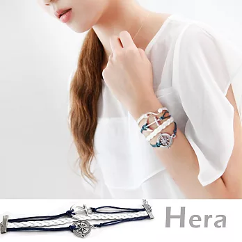 【Hera】赫拉 多層復古物編織皮繩蠟線手環/手鍊(六款任選)藍色-船錨