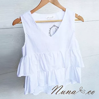 【NUNACO】韓版V領荷葉下擺上衣FREE白色