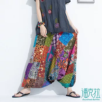 【潘克拉】六釦腰頭拼花飛鼠褲-FREEFREE拼色