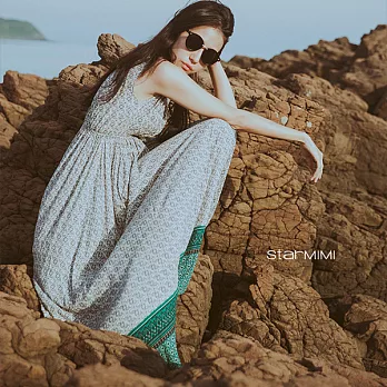 【StarMIMI】民俗印樣後綁帶洋裝＊S綠