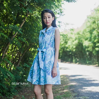 【StarMIMI】無袖熱帶樹葉印花綁帶背心洋裝＊S印花