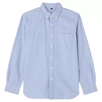 [MUJI 無印良品]男有機棉牛津布扣領襯衫S藍色