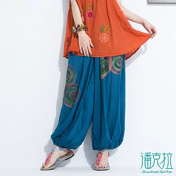 【潘克拉】手刷花朵燈籠褲(2色)-FREEFREE藍