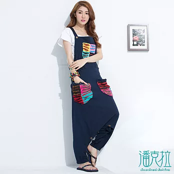 【潘克拉】泰國拼彩連身飛鼠褲-FREEFREE藍