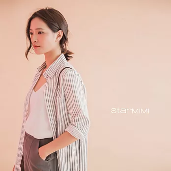 【StarMIMI】下擺圓弧條紋襯衫＊FREE黑