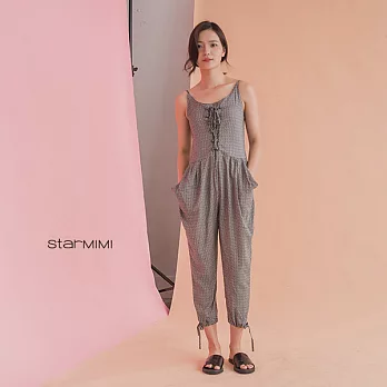 【StarMIMI】幾何圖案褲管綁繩連身褲*FREE幾何圖案
