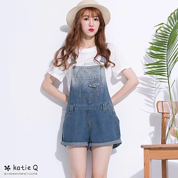 【KatieQ】漸層刷色單寧吊帶褲-M-LM藍