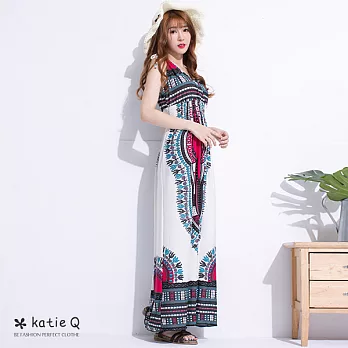 【KatieQ】希臘風圖騰渡假洋裝(2色)-FREEFREE紅