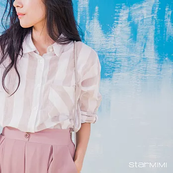 【StarMIMI】寬條紋棉麻質感襯衫外套＊FREE卡其色