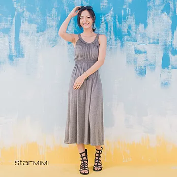 【StarMIMI】領編織棉質感長洋裝＊FREE灰色
