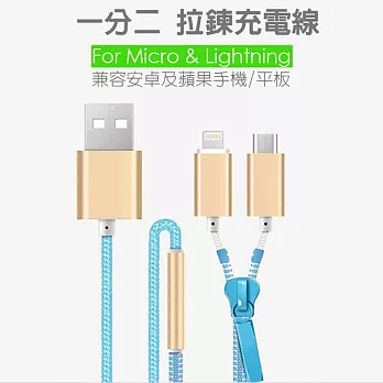 創意二合一 拉鍊 傳輸充電線 一分二數據線 Apple 8Pin & Micro 雙接頭 適用蘋果安卓白色