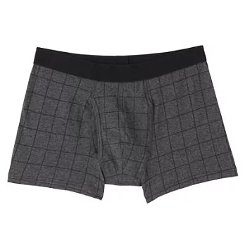 [MUJI 無印良品]男棉混彈性前開拳擊內褲M墨灰格紋