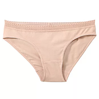 [MUJI 無印良品]女有機棉混彈性無側縫附寬蕾絲低腰短版內褲L米色