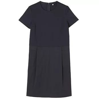 [MUJI 無印良品]女棉混針織拼接短袖洋裝S深藍