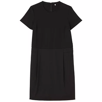 [MUJI 無印良品]女棉混針織拼接短袖洋裝S黑色