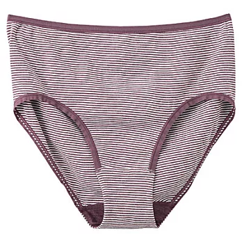 [MUJI 無印良品]女有機棉針織無側縫高腰內褲S煙燻紫橫紋