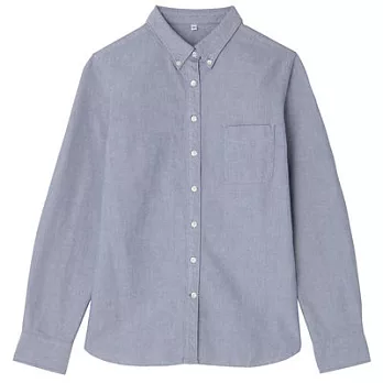 [MUJI 無印良品]女有機棉牛津布水洗扣領襯衫M深藍