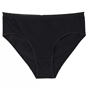 [MUJI 無印良品]女有機棉混彈性無側縫附蕾絲高腰內褲S黑色