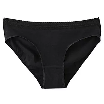 [MUJI 無印良品]女有機棉混彈性無側縫附寬蕾絲中腰內褲L黑色