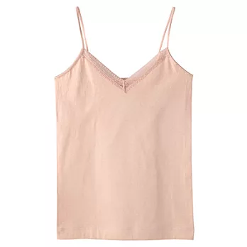 [MUJI 無印良品]女有機棉混彈性無側縫附寬蕾絲細肩帶M米色