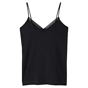 [MUJI 無印良品]女有機棉混彈性無側縫附寬蕾絲細肩帶M黑色