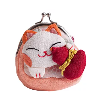 A+ accessories 日式招財貓珠扣零錢包 (11色可選)粉橘色J04