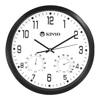 【KINYO】溫溼度計靜音14吋掛鐘(CL-130)