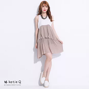 【KatieQ】蛋糕層次棉麻連身裙(2色)-FREEFREE卡