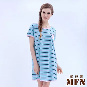 MFN 蜜芬儂 睡衣 100全棉柔 格調-AS0129短袖-藍色